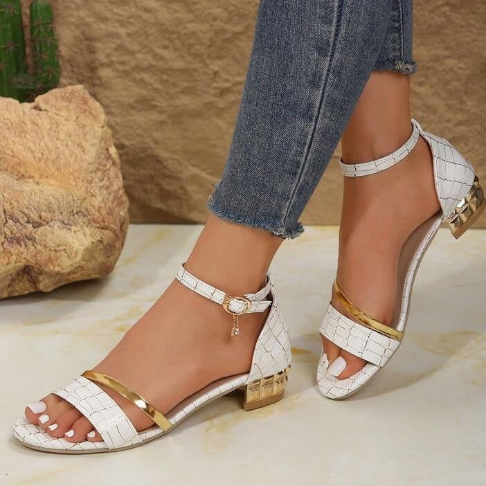 Dam Sandaler – Öppen Tå – Blockklack – Anklerem – Elegant Design – Bekväm Passform