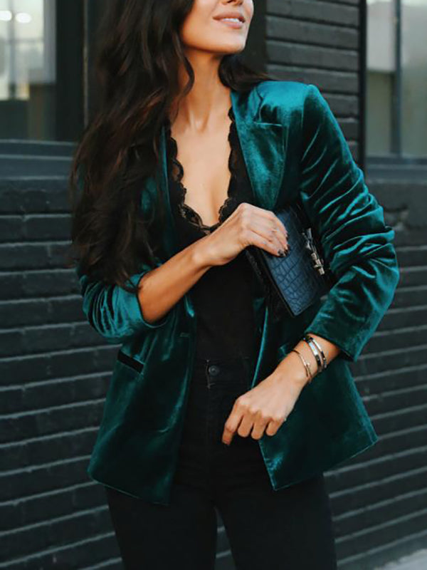Dam Blazer – Figursydd Passform – Klassisk Krage – Höftlång Modell