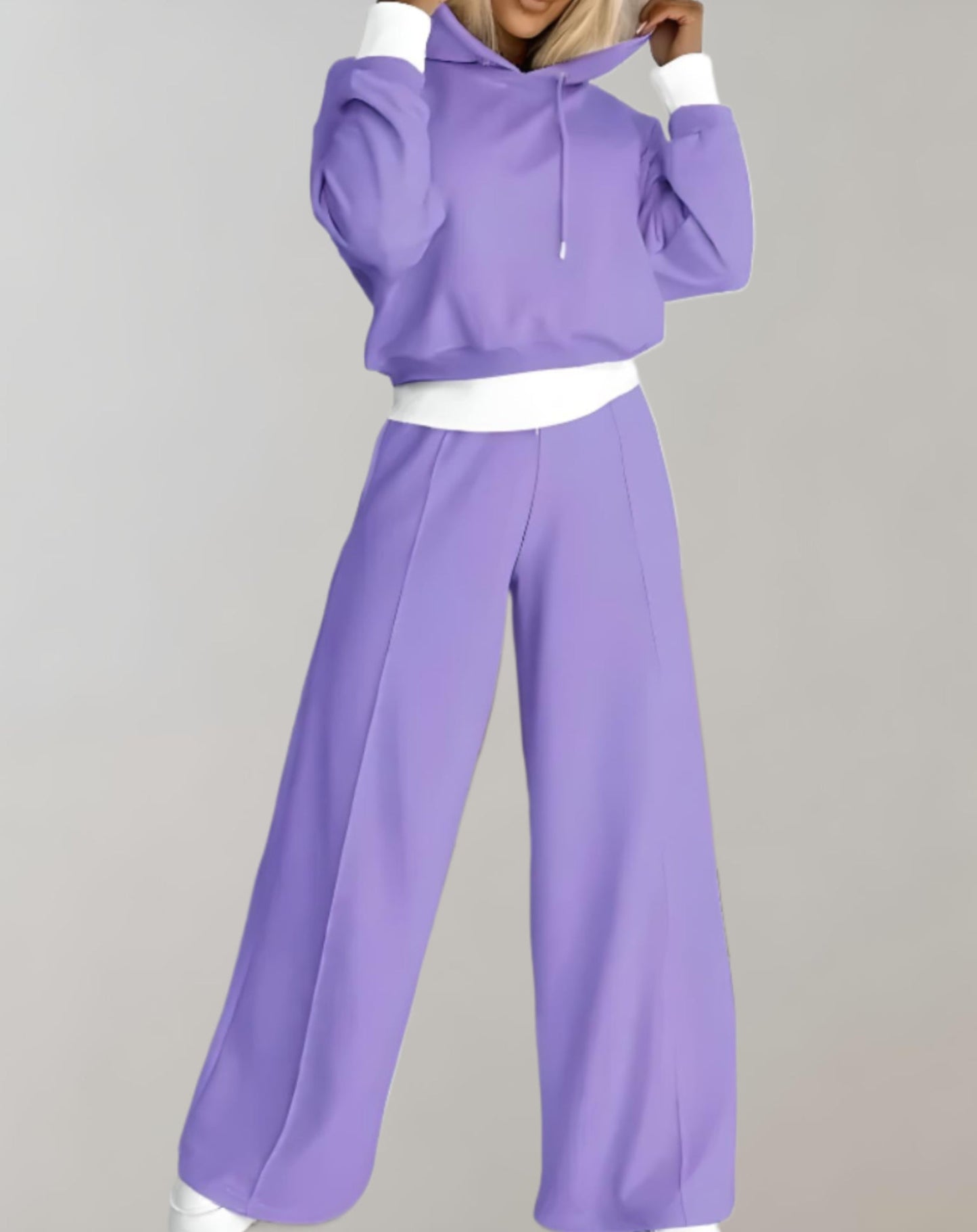 Dam Loungewear Set – Croppad Hoodie – Vida Byxor – Elastisk Midja – Bekväm Passform