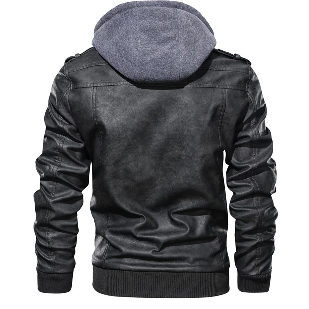 Herrjacka – Slim fit – Läder – Huva – Dragkedjefickor – Epåletter – Ribbad kant