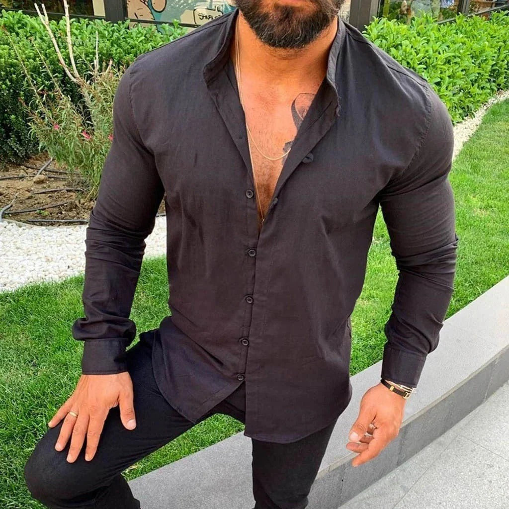 Herrskjorta – Slim Fit – Lång Ärm – Knäppning Fram – Naturliga Fibrer
