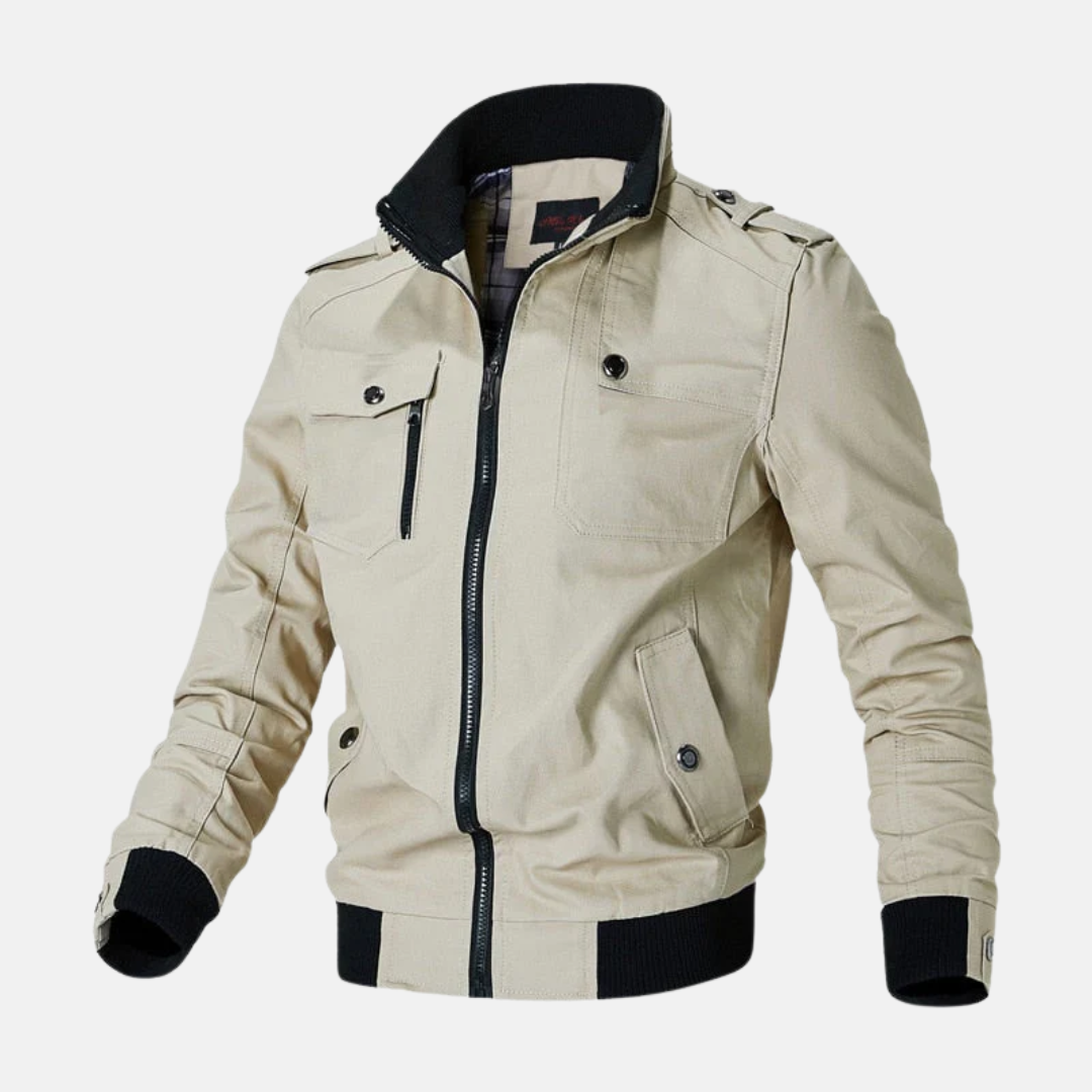 Herrbomberjacka – Slim Fit – Strukturerad Siluett – Ståkrage – Flera Fickor