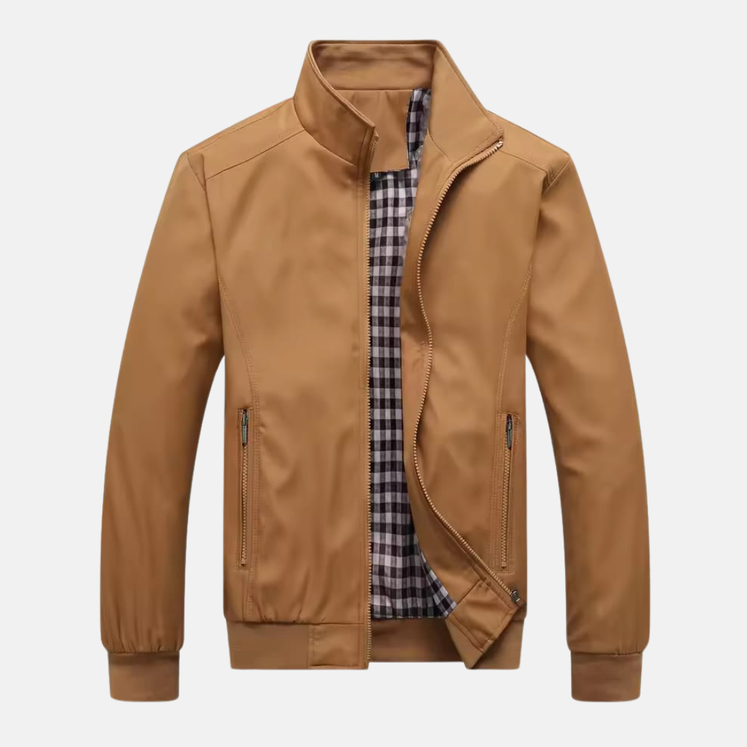 Herr Bomberjacka – Normal Passform – Ribbad Krage och Fåll – Hel Dragkedja – Fickor med Dragkedja