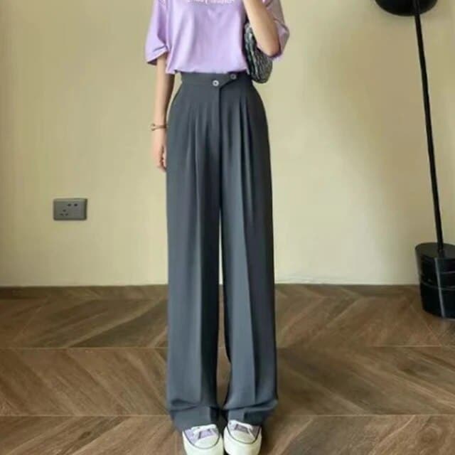 Dam Byxor - Hög Midja - Vida Ben - Elegant Skräddad Look - Veckade Framtill