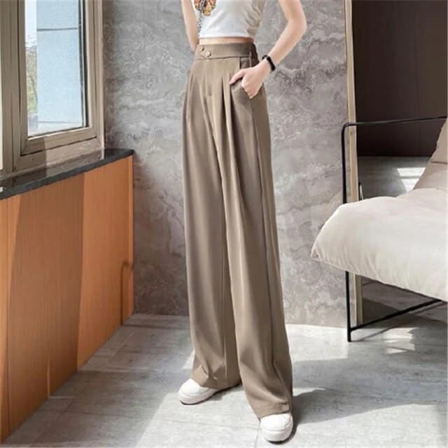 Dam Byxor - Hög Midja - Vida Ben - Elegant Skräddad Look - Veckade Framtill