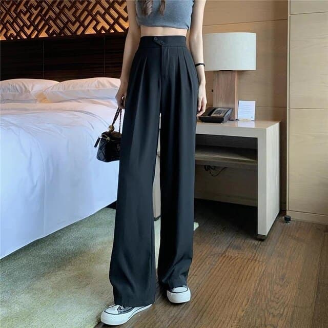 Dam Byxor - Hög Midja - Vida Ben - Elegant Skräddad Look - Veckade Framtill
