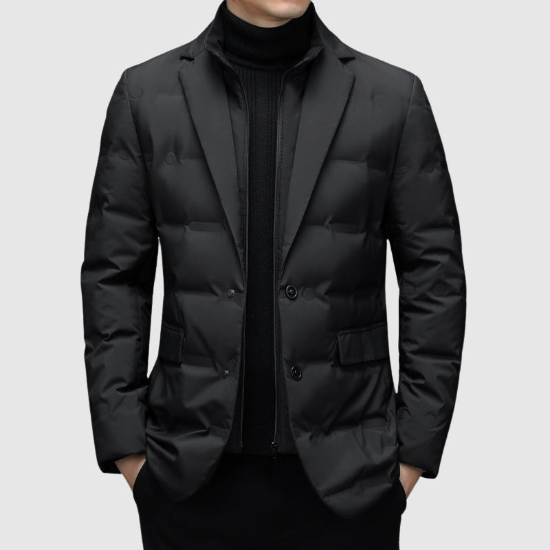 Herrjacka – Slim Fit – Quiltad Blazerstil – Höftlängd – Knappstängning