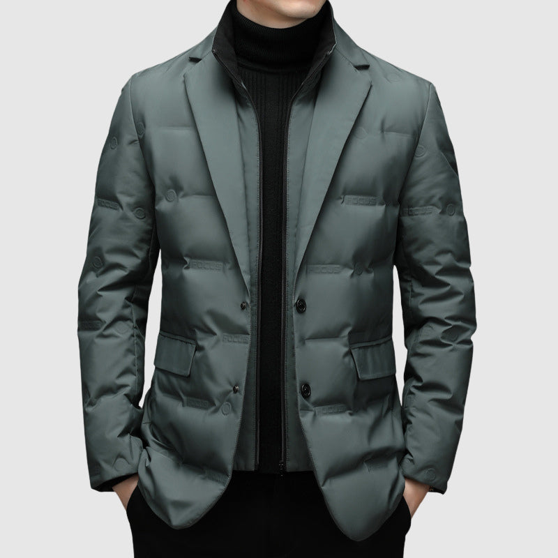 Herrjacka – Slim Fit – Quiltad Blazerstil – Höftlängd – Knappstängning