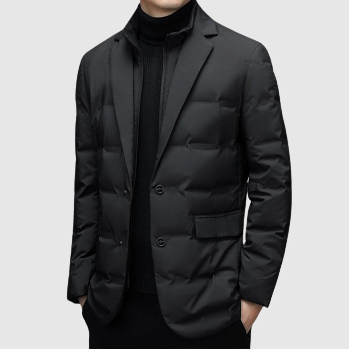 Herrjacka – Slim Fit – Quiltad Blazerstil – Höftlängd – Knappstängning
