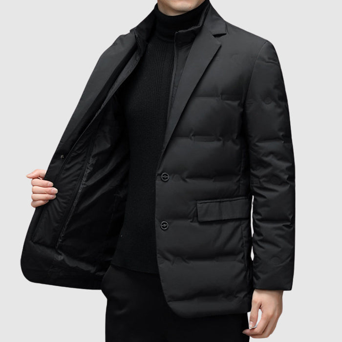 Herrjacka – Slim Fit – Quiltad Blazerstil – Höftlängd – Knappstängning