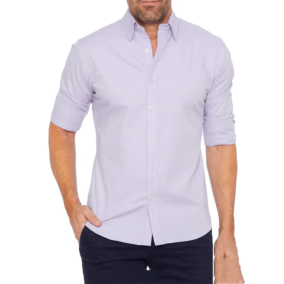 Herrskjorta – Slim Fit – Andningsbar Textil – Knappstängning – Lång ärm