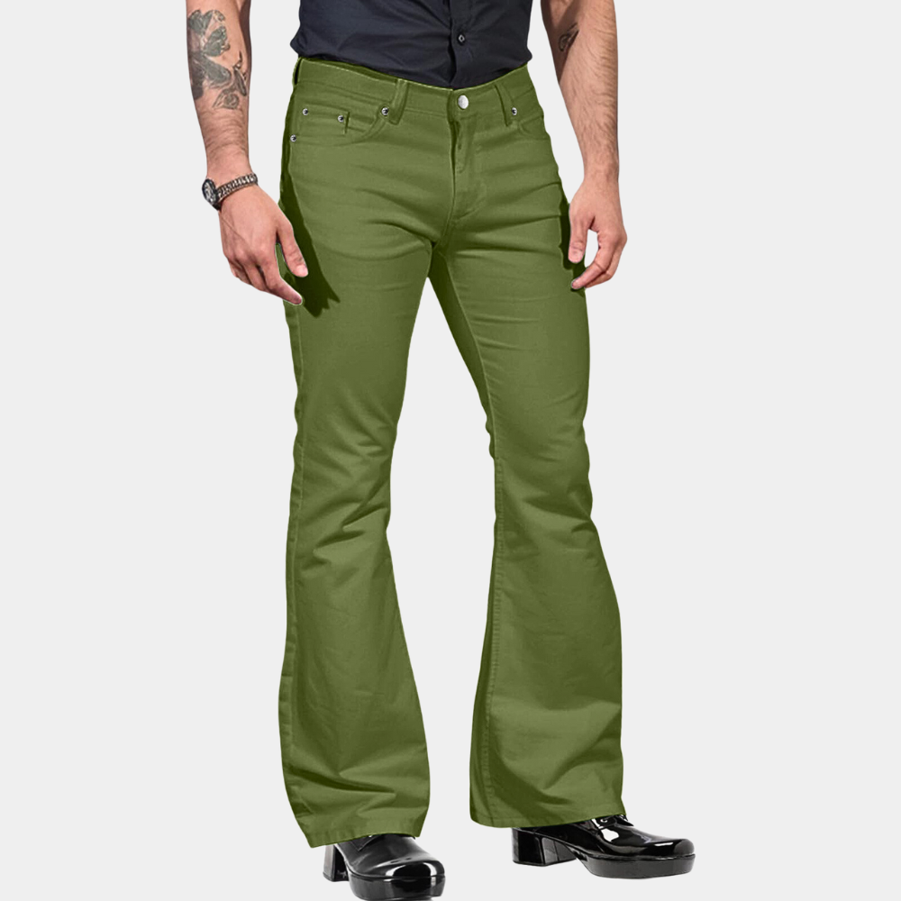 Herr Flare Byxor – Klassisk Passform – Utsvängda Ben – Retro Stil