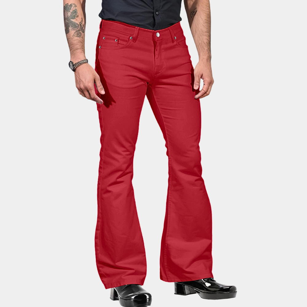 Herr Flare Byxor – Klassisk Passform – Utsvängda Ben – Retro Stil