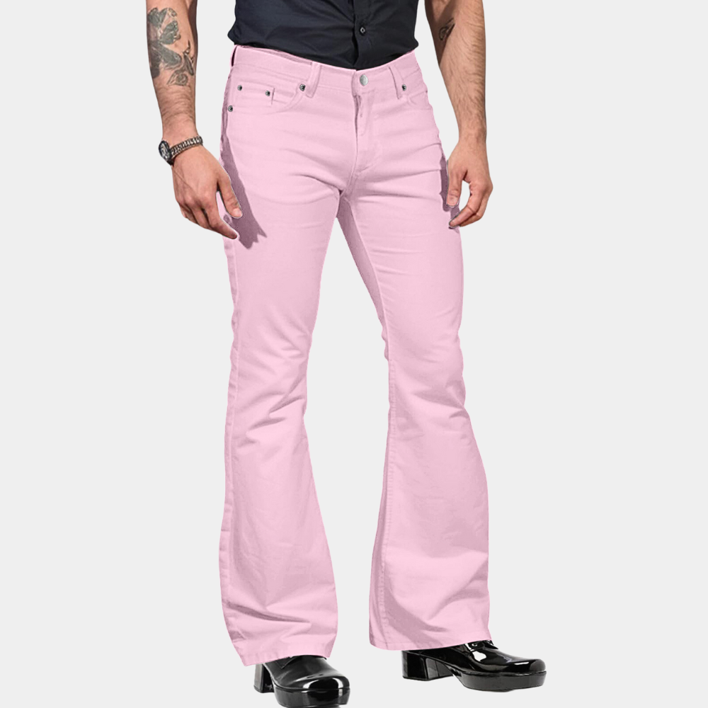Herr Flare Byxor – Klassisk Passform – Utsvängda Ben – Retro Stil