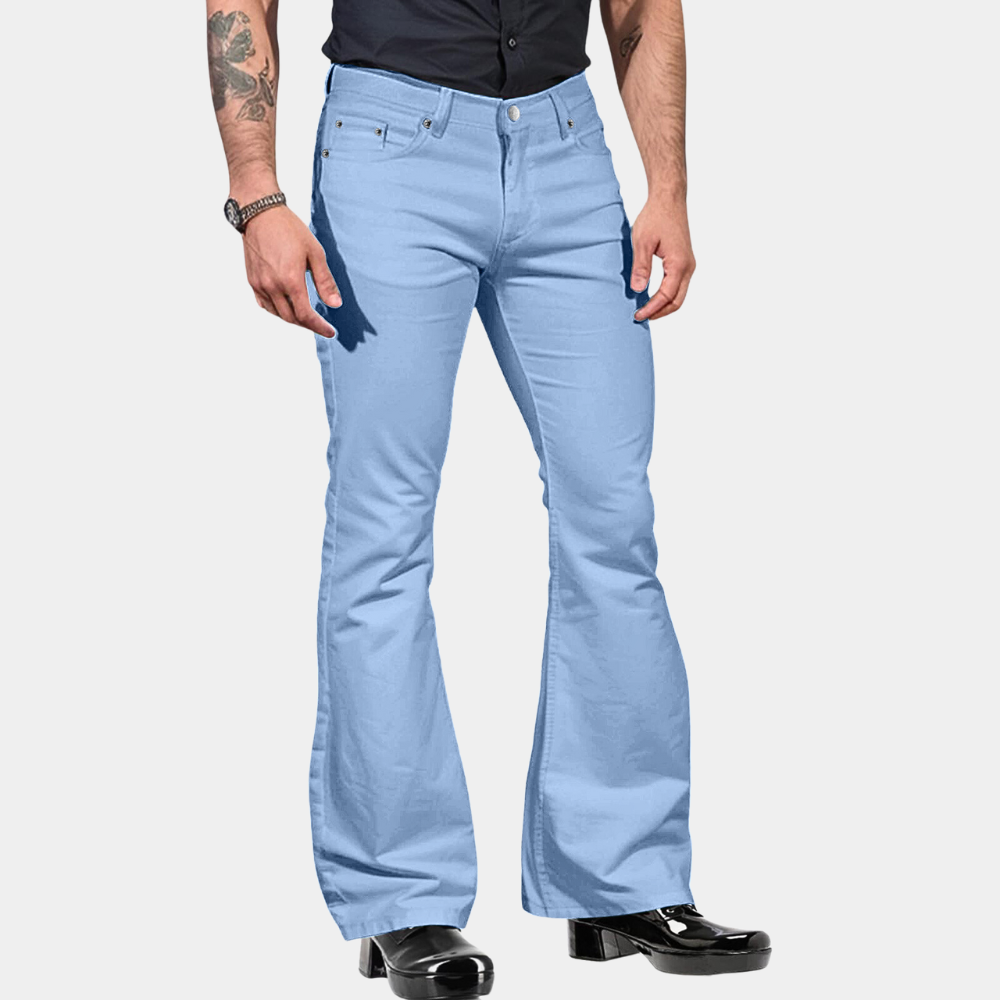 Herr Flare Byxor – Klassisk Passform – Utsvängda Ben – Retro Stil