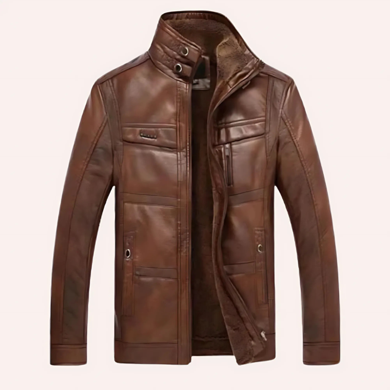 Herrjacka i Läder – Slim Fit – Struktur – Isolerat Foder – Flera Fickor