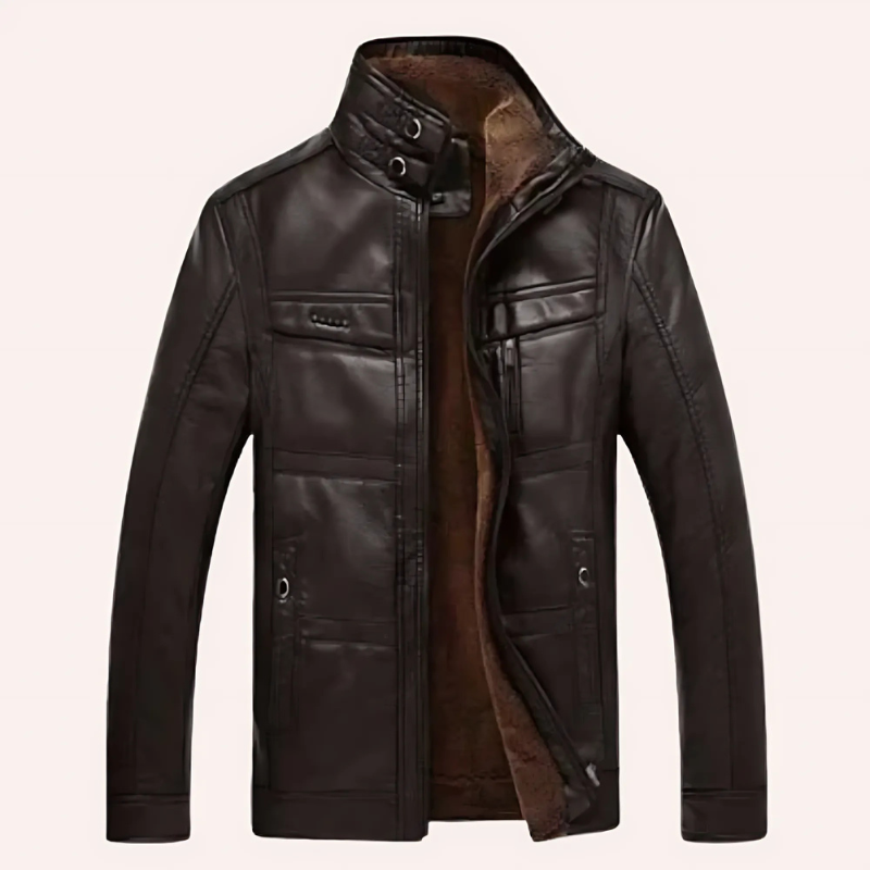 Herrjacka i Läder – Slim Fit – Struktur – Isolerat Foder – Flera Fickor