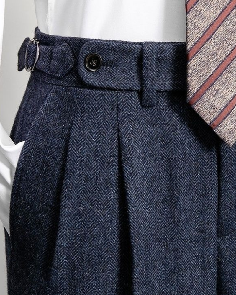 Herrbyxor – Skräddarsydd Slim Tapered Passform – Ullkänsla – Veck Fram – Justerbar Midja – Uppvikta Benslut
