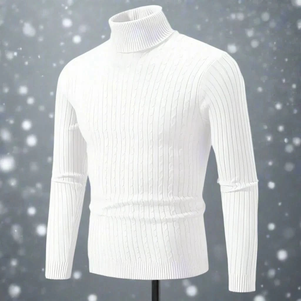 Herr Polotröja - Kabelstickad - Slim Fit - Långärmad Varm och Stilren