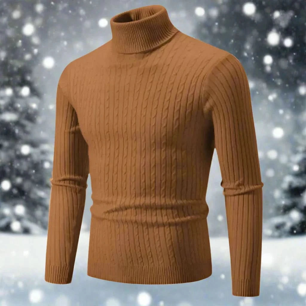 Herr Polotröja - Kabelstickad - Slim Fit - Långärmad Varm och Stilren