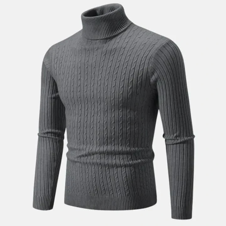 Herr Polotröja - Kabelstickad - Slim Fit - Långärmad Varm och Stilren
