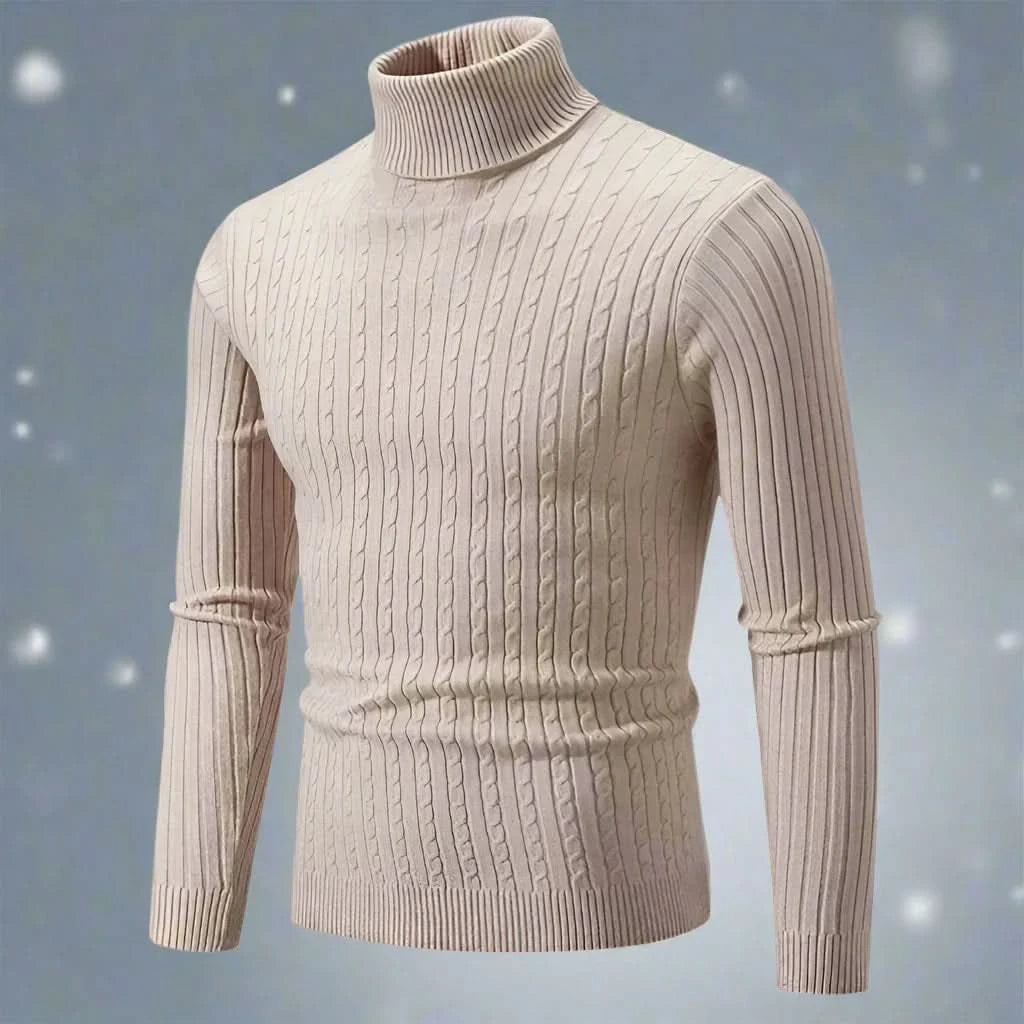 Herr Polotröja - Kabelstickad - Slim Fit - Långärmad Varm och Stilren