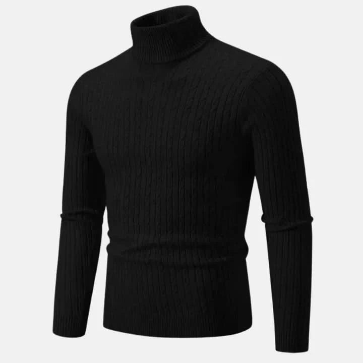 Herr Polotröja - Kabelstickad - Slim Fit - Långärmad Varm och Stilren