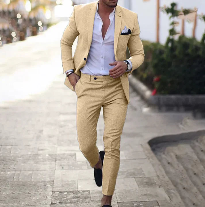 Herrkostym – Skräddarsydd Kavaj och Byxor – Slim Fit – Elegant Formell Stil
