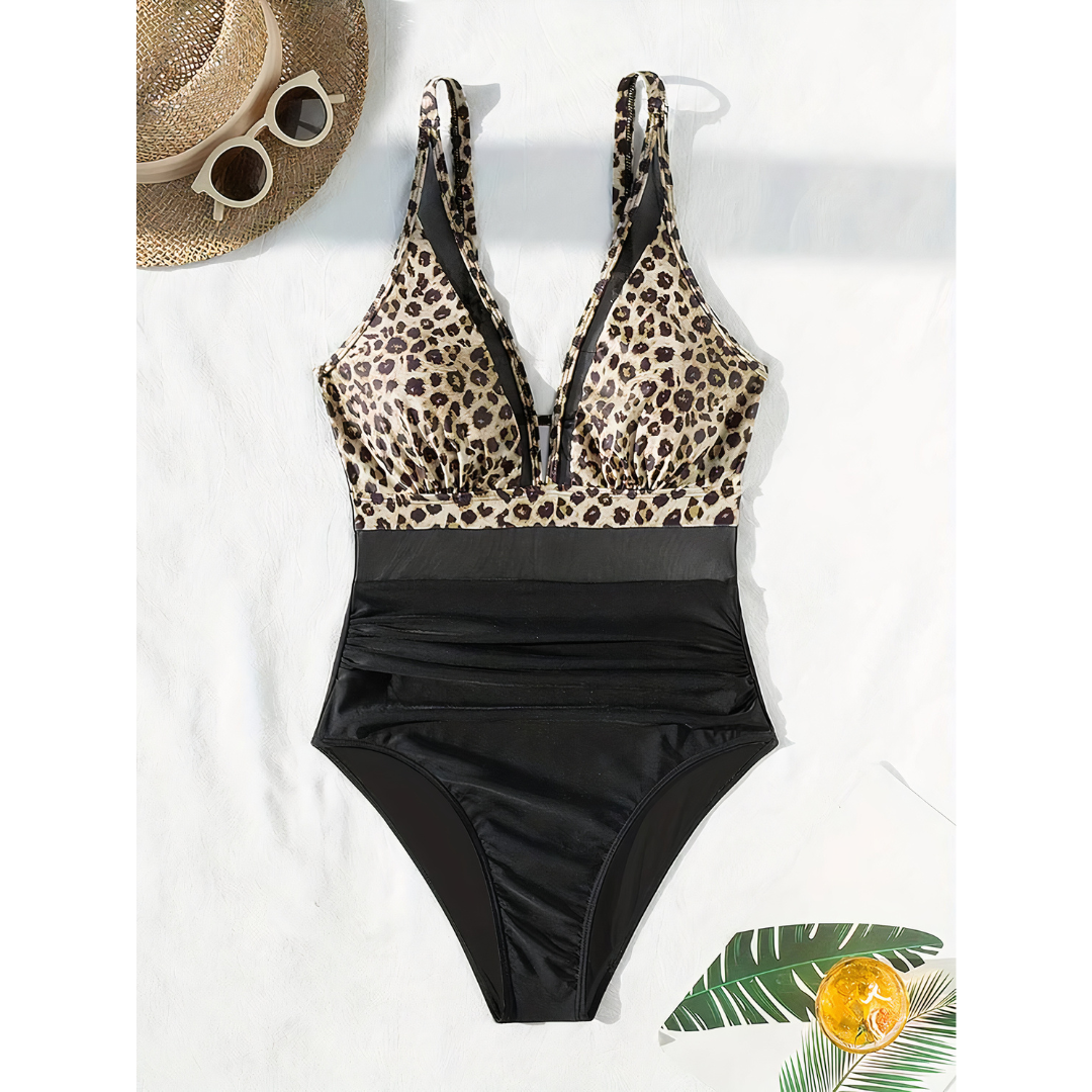 Women’s High-Waisted One-Piece Swimsuit with Mesh Detail and Supportive Fit