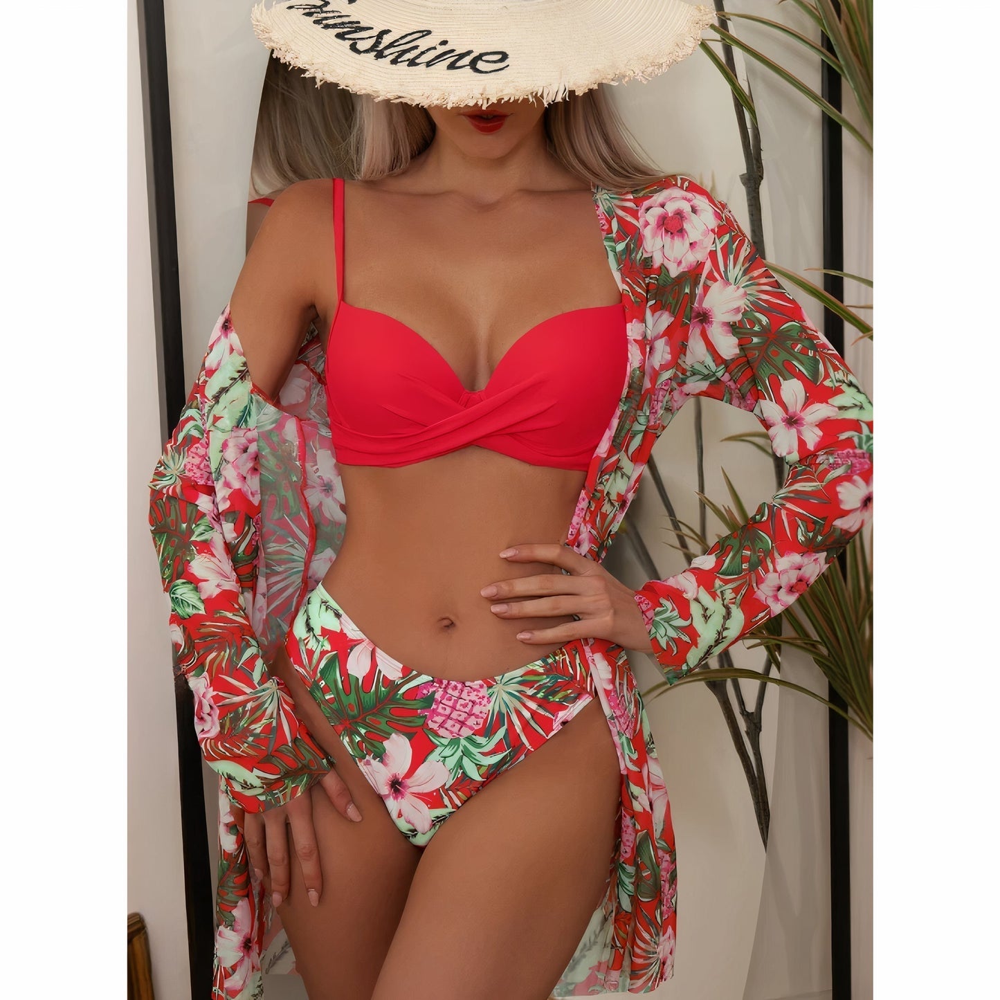 Dam Bikini Set – Hög Midja – Omlottopp – Justerbara Band – Stretchig Andningsbar Textil