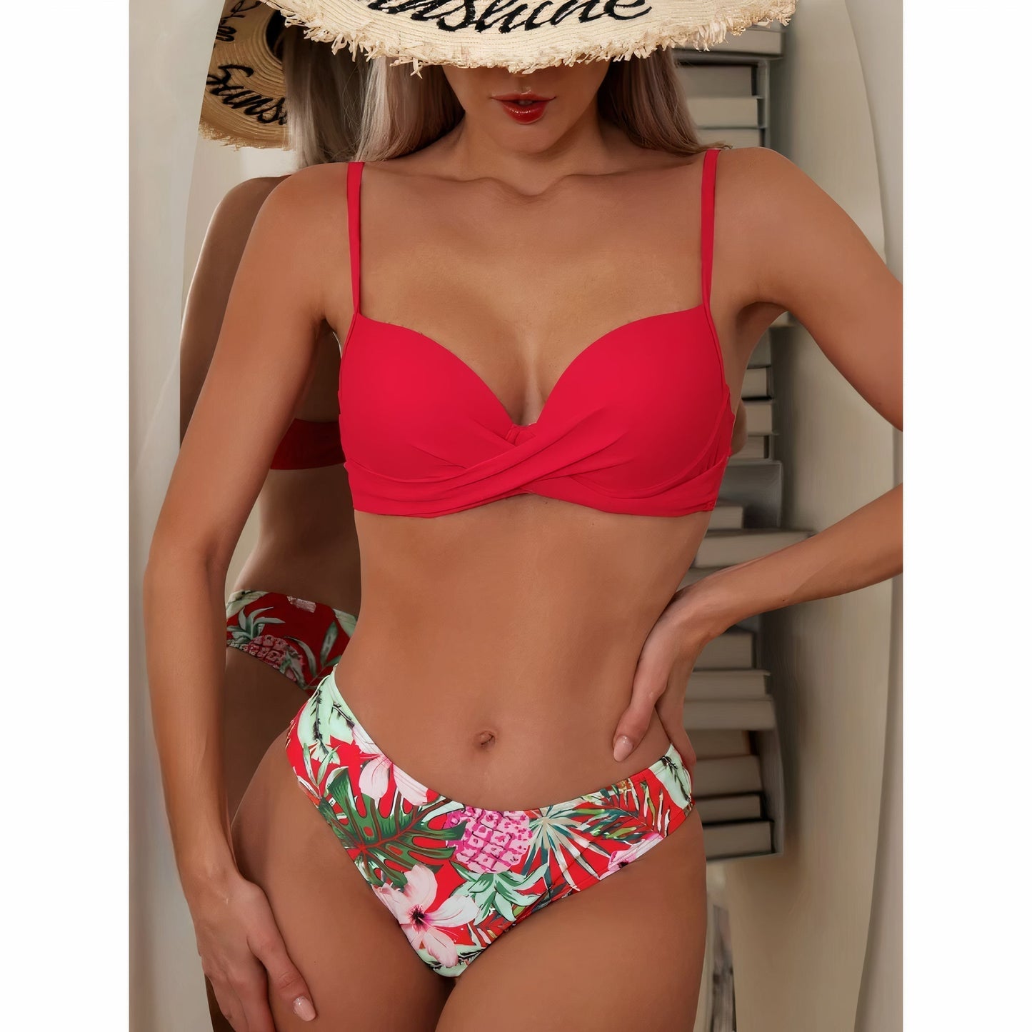 Dam Bikini Set – Hög Midja – Omlottopp – Justerbara Band – Stretchig Andningsbar Textil