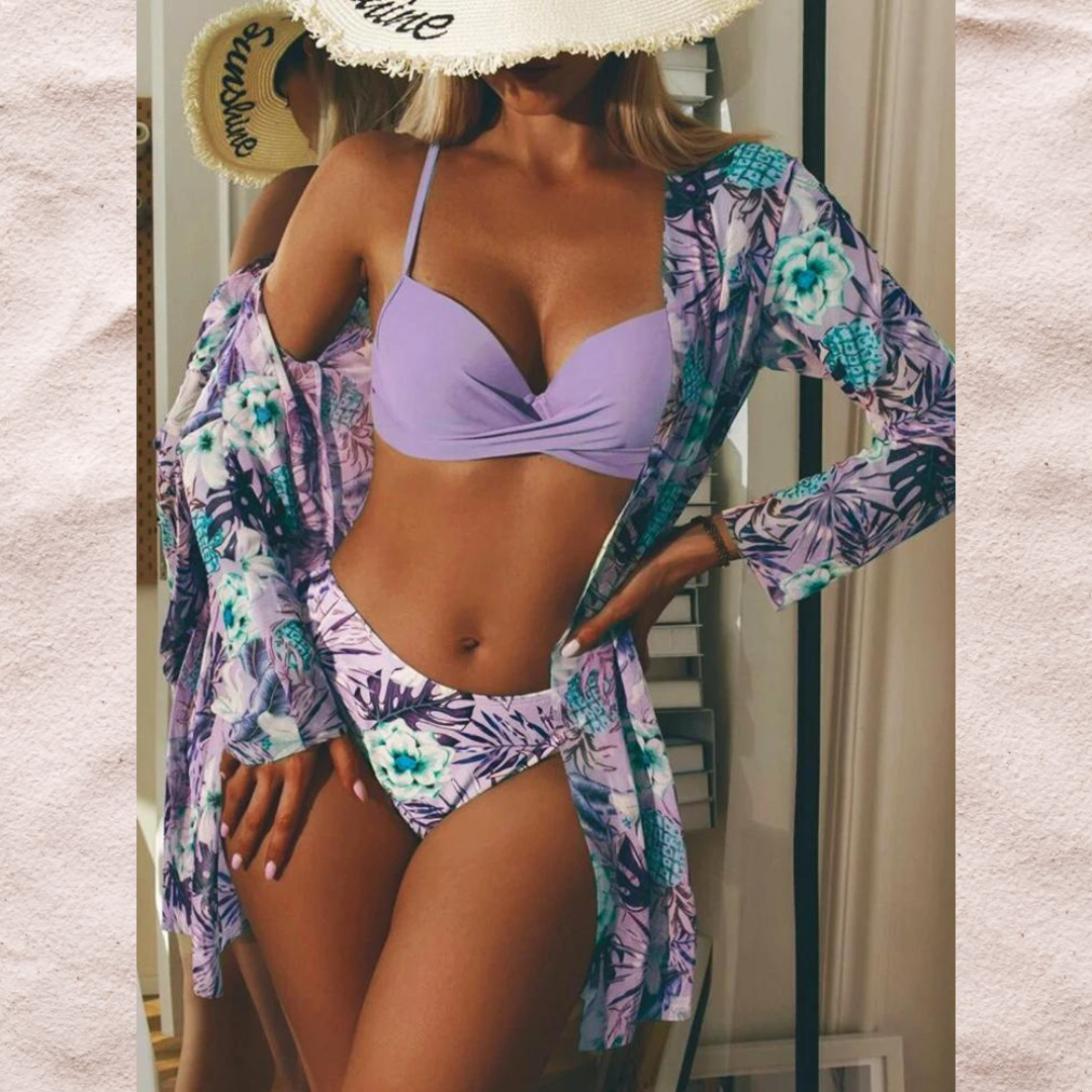 Dam Bikini Set – Hög Midja – Omlottopp – Justerbara Band – Stretchig Andningsbar Textil