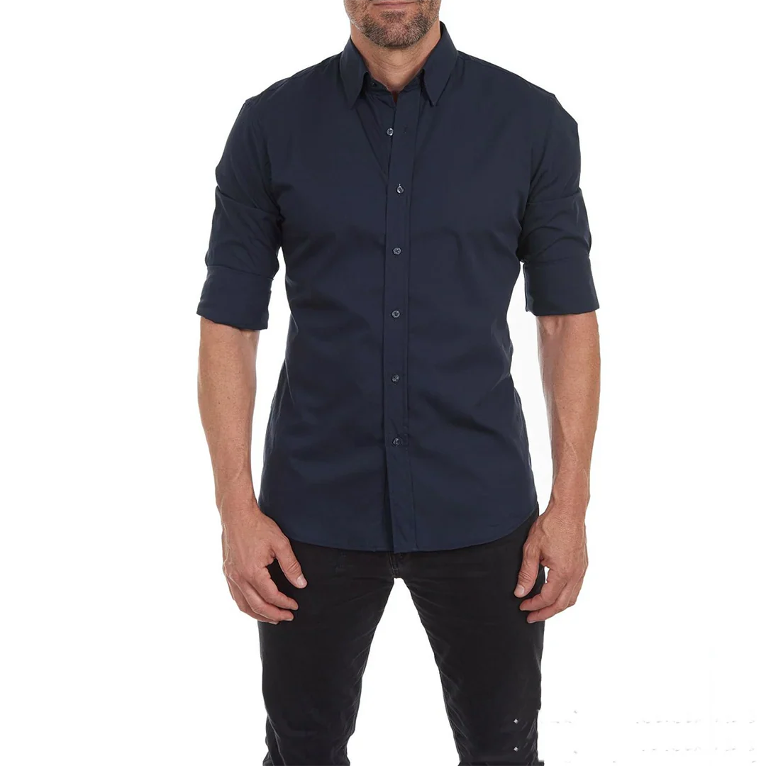 Herrskjorta – Slim Fit – Andningsbar Textil – Knappstängning – Lång ärm