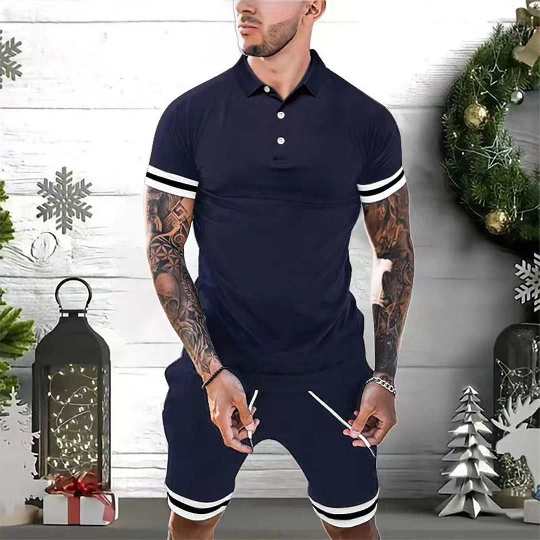 Herrset med pikétröja och shorts – Slim Fit – Andningsbar – Sportig stil