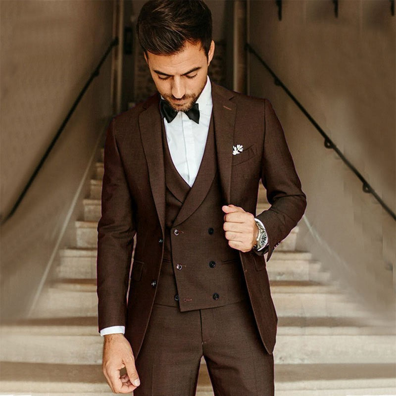 Herrkostym 3-delad – Slim Fit – Lyxigt Tyg – Väst och Enkelknäppt Kavaj
