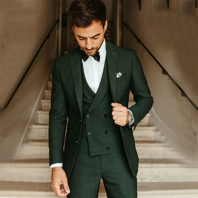 Herrkostym 3-delad – Slim Fit – Lyxigt Tyg – Väst och Enkelknäppt Kavaj