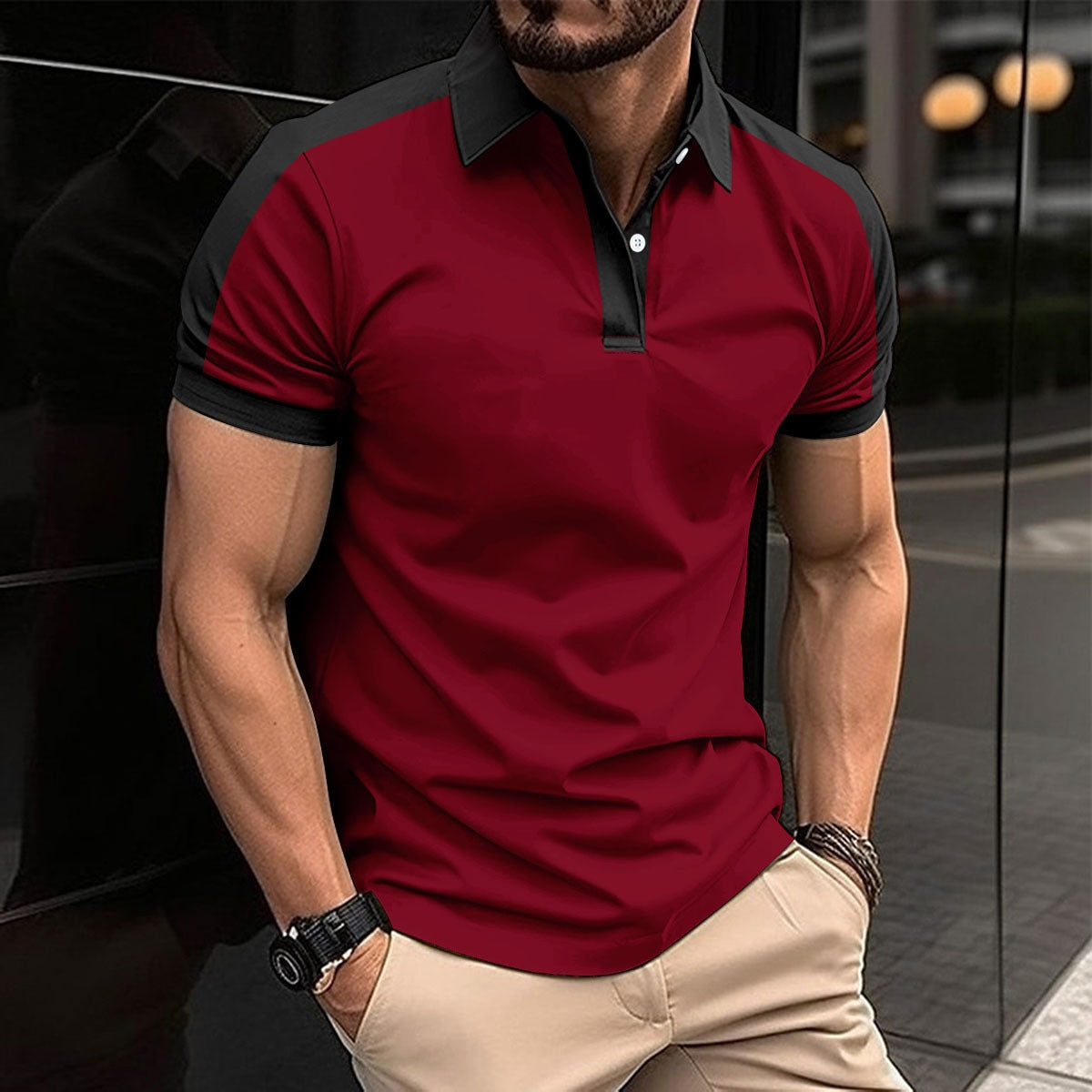 Herr Pikétröja – Slim Fit – Naturliga Fibrer – Kontrastkrage och Ärmslut