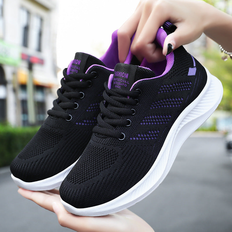Dam Sneakers – Flyknit Mesh – Andas Lätt – Dämpad Sula – Låg Modell – Snörning