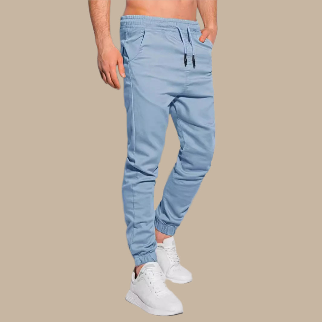 Herr Joggingbyxor – Slim Fit – Mjukstickat Tyg – Dragsko – Resårvid Ankeln