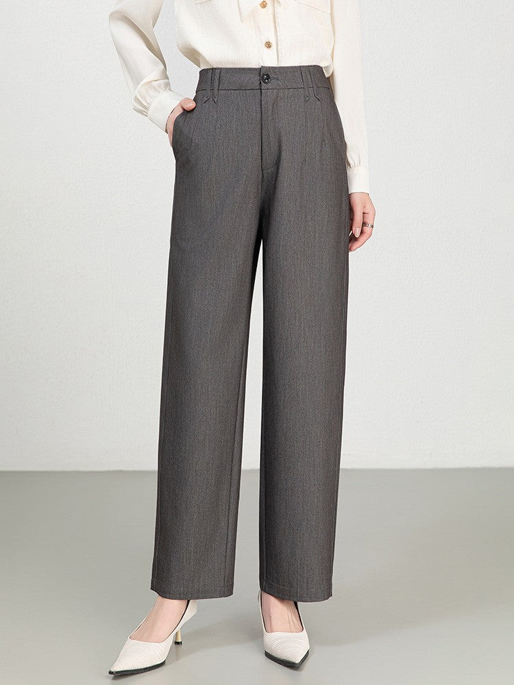 Dam Byxor – Hög Midja – Vida Ben – Veckad Front – Denimlook – Kontorsstil