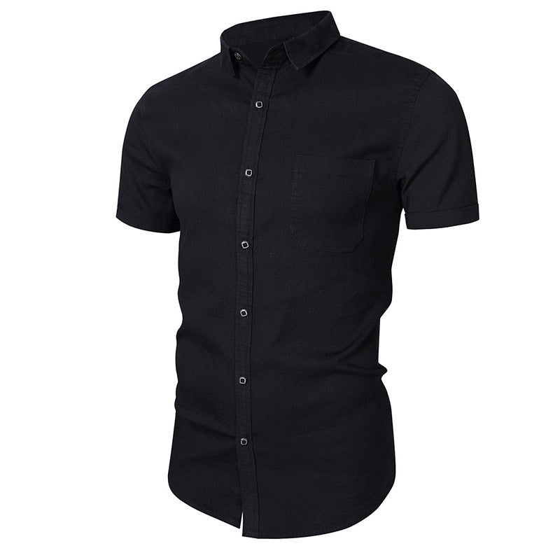 Herrskjorta kortärmad – Slim Fit – Bomull – Bröstficka – Knappstängning