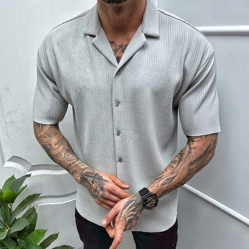 Herrskjorta med kort ärm – Regular Fit – Andningsbar – Knäppning – Strukturmönstrad