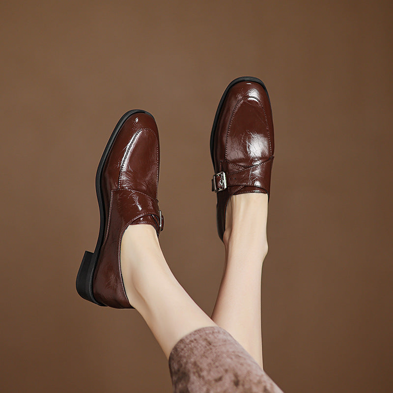 Damloafers – Klassisk Passform – Spänndetalj – Strukturimitation – Låg Klack