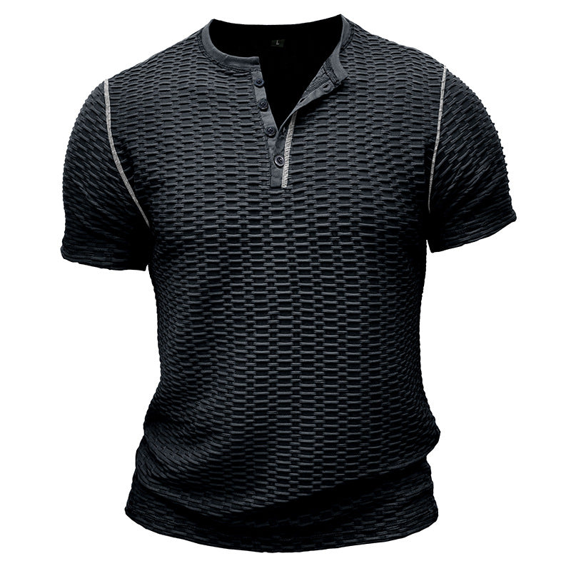 Herr T-shirt Henley – Slim Fit – Texturerad Waffle – Kortärmad Vardagsstil