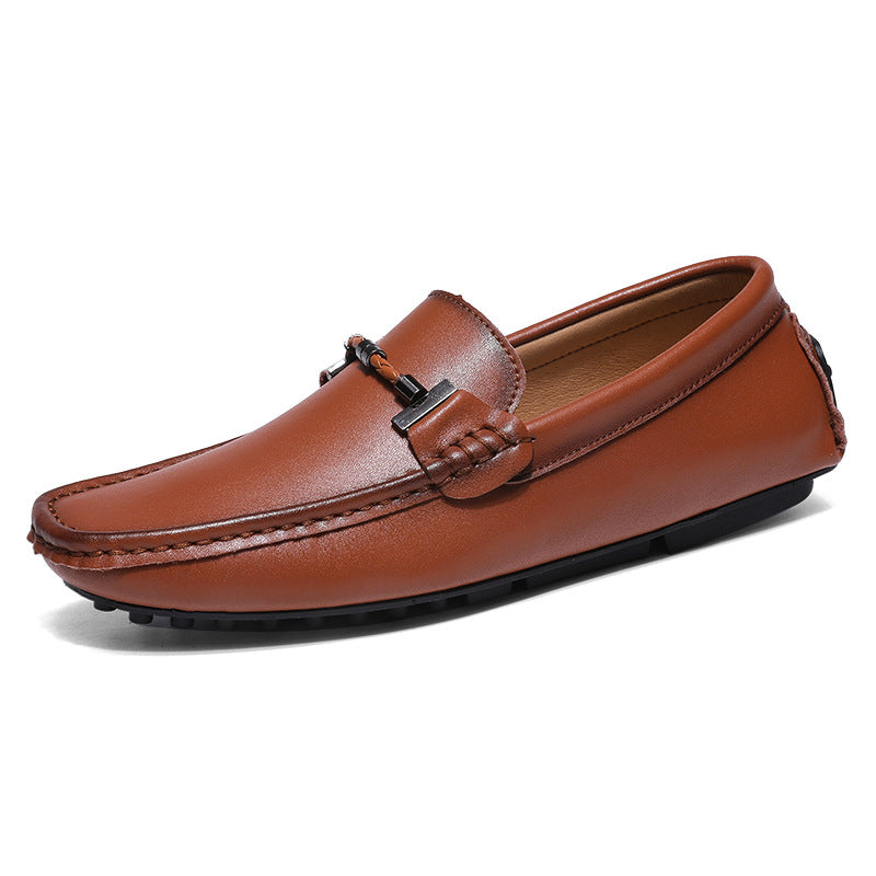 Herrloafers – Slip-on passform – Metallspänne – Rund tå – Mönstrad sula