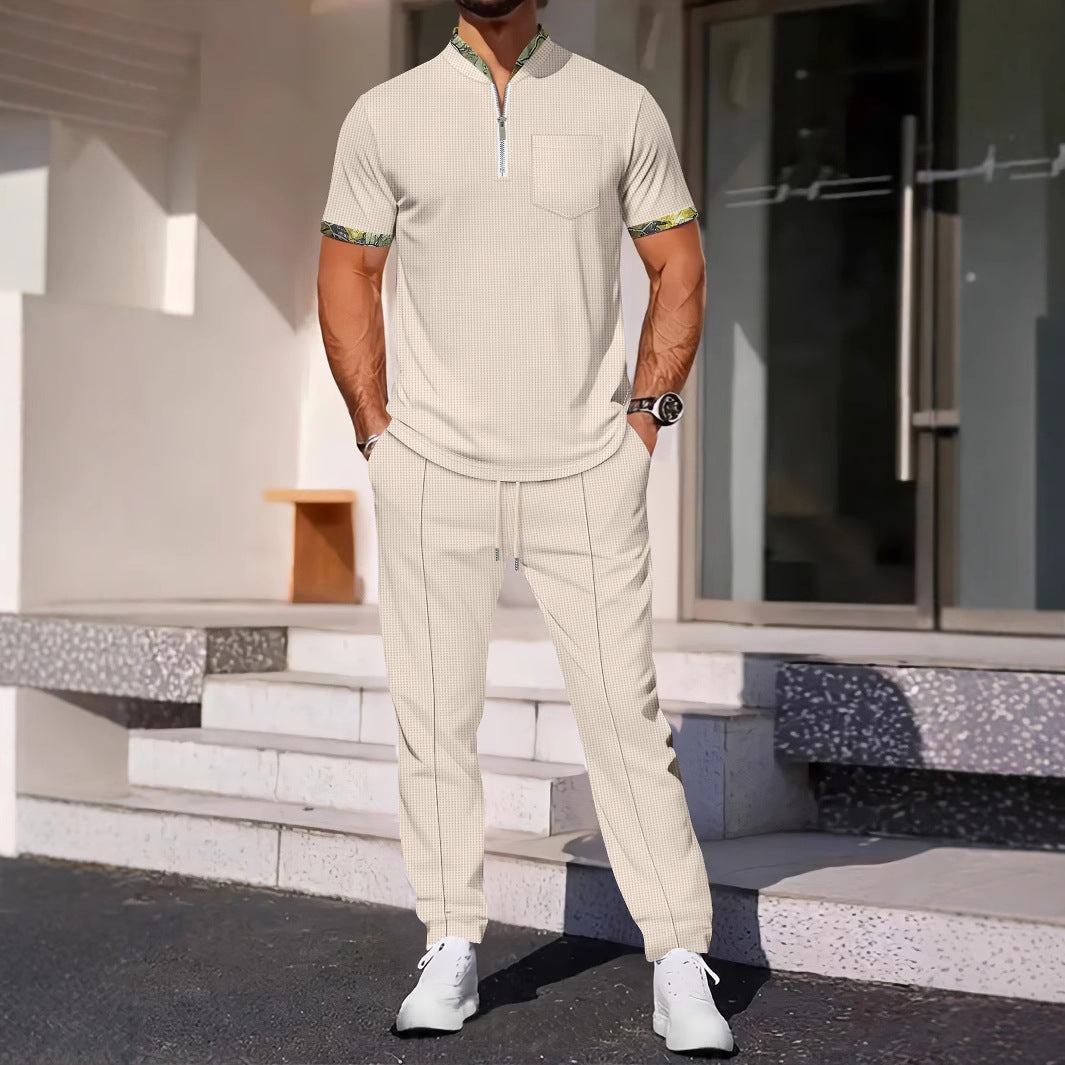 Sportset för män – Slim fit – Bomullsblandning – Dragkedjekrage – Bröstficka