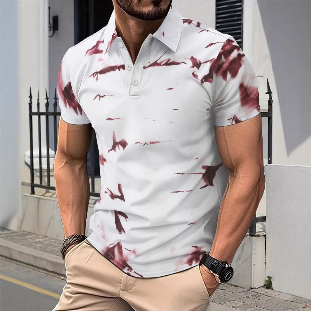 Herr pikétröja – Slim Fit – Bomull – Abstrakt mönster – Kort ärm