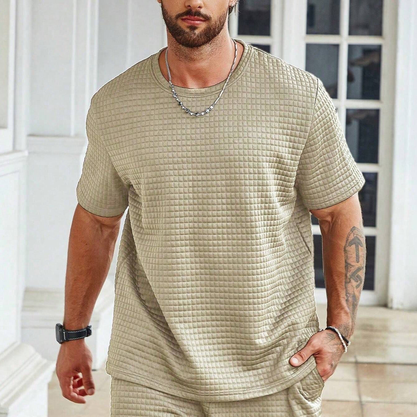 Herr T-shirt – Avslappnad Passform – Luftigt Tyg – Rund Hals Casual