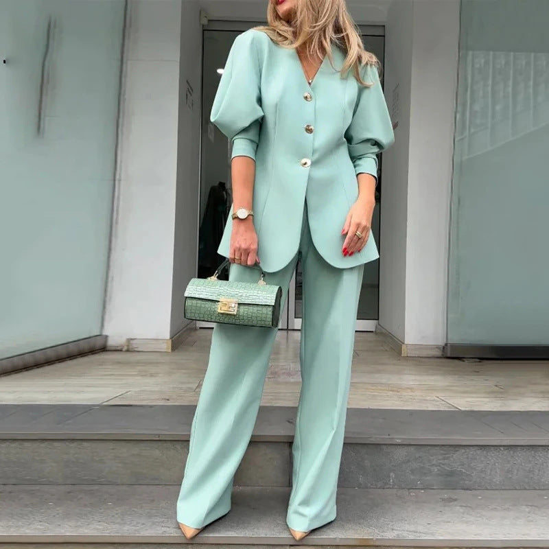 Dam Blazer – Skräddad Passform – Lanternärmar – Klassisk Knäppning – Formell Look
