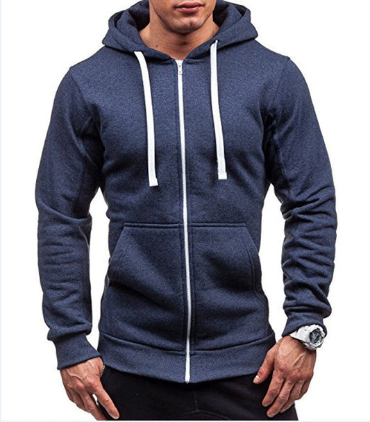 Herr Hoodiejacka – Bomullsblandning – Normal Passform – Hel Dragkedja – Fritidsstil